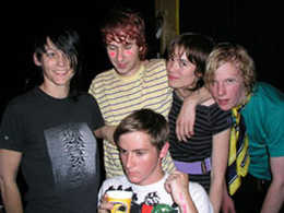 Pig Out after their recent Dog's Bollix set in Auckland.The band are (L-R) Marie Celeste,Kit Lawrence,Claire Noonan, Mark Holland and Kris Taylor (foreground)